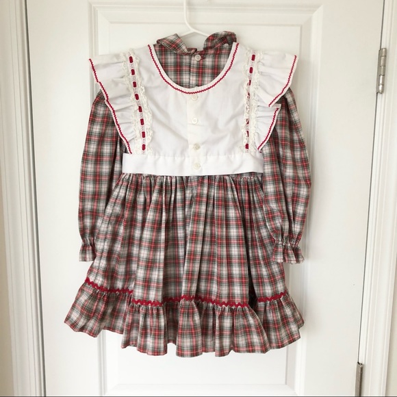 Vintage Handmade Plaid Girl Dress with Matching Bib Apron - Picture 16 of 16